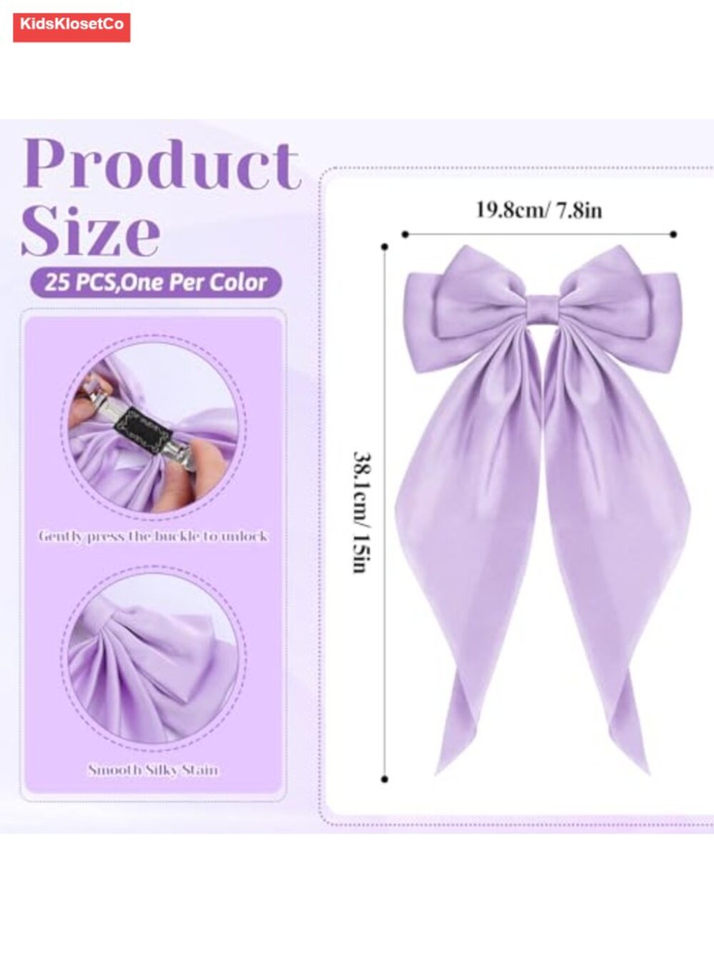 25 Oversized Satin Bow Hair Clips with Alligator Clips, Long Tail - Picture 2 of 6